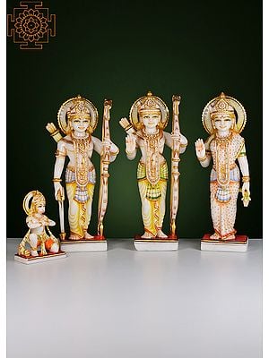 15" Rama Darbar Statue | Handmade | White Marble Rama Darbar Statue | Big Ram Ji Family Statue | Lord Rama Laxman Sita & Hanuman Idol Indian Art | Ram Parivar | Family Figurine Temple