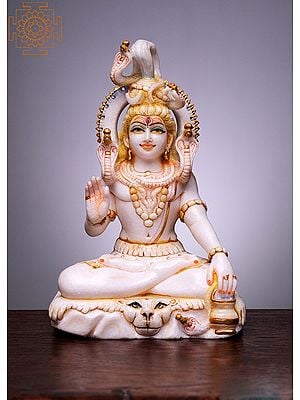 11" Shiva Seated on Mount Kailasha | Handmade | White Marble Shiva Statue | Mahadeva | Rudra | Shankara | Adiyogi | Mahayogi
