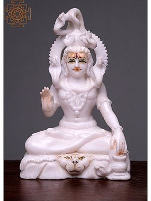 15" Shiva Seated on Mount Kailasha | Handmade | White Marble Shiva Statue | Shiva Statue | Mahadeva | Rudra | Shankara