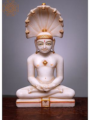 16" Lord Parshvanatha | Handmade | White Marble Lord Parshvanatha Statue | Lord Parshvanatha Statue | Parasnath | Jain Moorti For Mandir