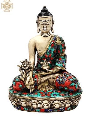9" Tibetan Buddhist Healing Buddha | Medicine Buddha | Inlay Work | Brass Statue | Handmade | Made In India