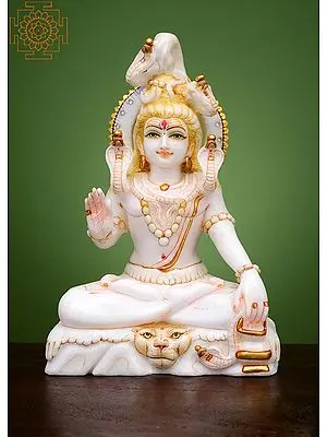 10" Mahadeva Shiva in Ashirwad Mudra | Handmade | White Marble Shiva Statue | Mahadeva | Rudra | Adiyogi