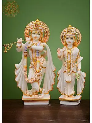 12" Radha Krishna Statue | Handmade | Radha Krishna With Peacock Statue | Marble Radha Krishna Statue | Divine Couple God | Radha Krishna Statue Couple Statue