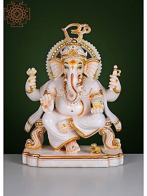 12" Ganesha Sitting on Singhasan | Handmade | Marble Ganesha | Ganpati Idol | Ganpati | Vinayaka Murti