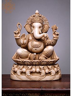 18" Lord Ganesha On Statue | Handmade | White Marble Ganesha Statue | Ganapati | Vinayaka | Elephant God