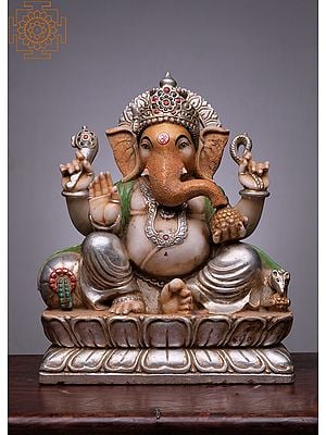 18" Lord Ganesha Statue | Handmade | White Marble Ganesha | Ganapati | Vinayaka | Elephant God