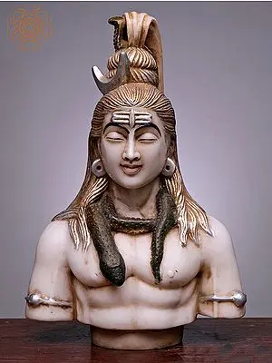 18" Lord Shiva’s Bust | Handmade | White Marble Shiva Head | Shiva | Shankara | Rudra | Mahadeva