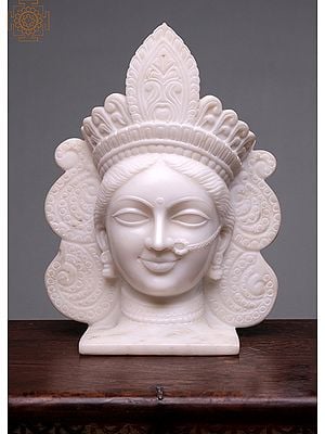 15" Goddess Durga Bust | Handmade | White Marble Goddess Durga Head | Decor-Indoor Outdoor Garden Devi Durga