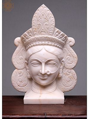 18" Goddess Durga Bust | Handmade | White Marble Goddess Durga Head | Decor-Indoor Outdoor Garden Devi Durga