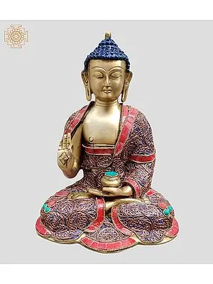 10" Gautam Buddha Preaching His Dharma | Inlay Work | Brass Statue | Handmade | Made In India