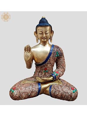 11" Gautam Buddha Preaching His Dharma | Inlay Work | Brass Statue | Handmade | Made In India