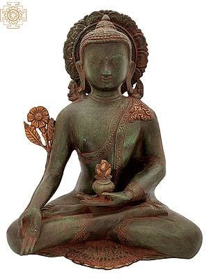 12" Tibetan Buddhist Healing Buddha | Medicine Buddha | Brass Statue | Handmade | Made In India
