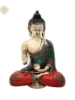 7.5" Gautam Buddha Preaching His Dharma | Inlay Work | Brass Statue | Handmade | Made In India