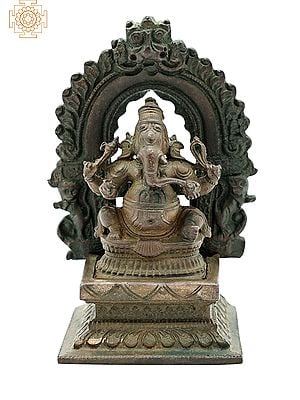 2.8" Small Bhagawan Ganesha with Kirtimukha Prabhavali | Handmade | Madhuchista Vidhana (Lost-Wax) | Panchaloha Bronze from Swamimalai