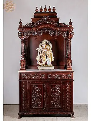 81" Large Designer Wooden Temple | Wooden Pooja Mandir | Temple With Doors & Drawers | Handmade | Made In India