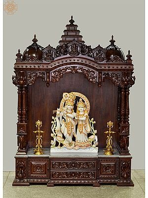 72" Large Designer Wooden Temple | Wooden Pooja Mandir | Temple With Drawers | Handmade | Made In India