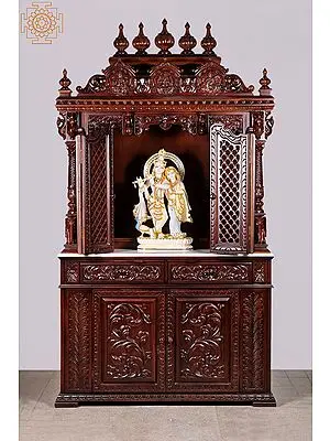 86" Large Designer Wooden Temple | Wooden Pooja Mandir | Temple With Doors & Drawers | Handmade | Made In India