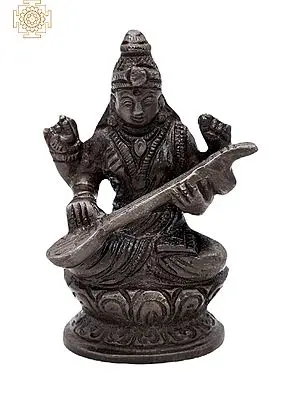 3.2" Small Goddess Saraswati | Handmade | Brass Saraswati Idol | Veena Saraswati | Lord Brahma Wife | Made in India
