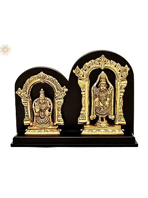 9" Lord Venkateswara as Balaji At Tirupati With Goddess Lakshmi | Brass Statue With Wood | Handmade | Made In Indi