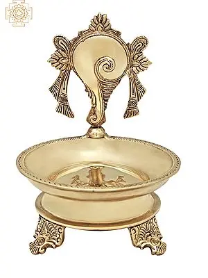 7" Superfine Conch Wick Lamp (Vaishnava Symbol) | Brass Lamp | Handmade | Made In India