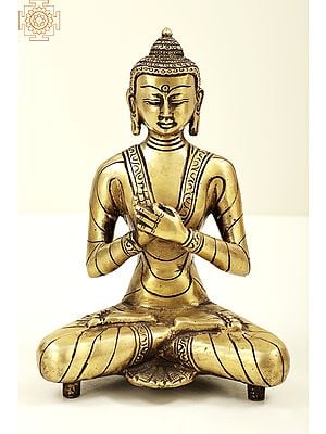 7" Brass Lord Buddha Statue in Dharmachakra Mudra | Handmade | Made in India