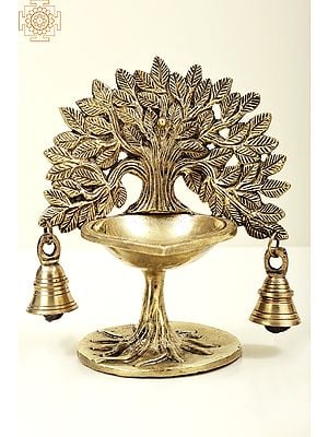 7" Brass Tree Wick Lamp | Handmade Brass Diya | Made in India