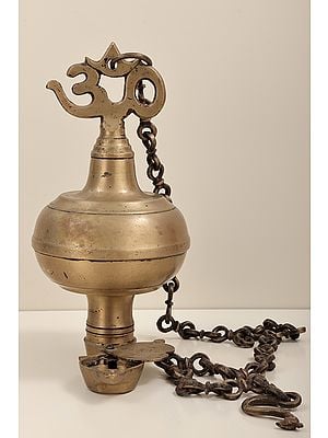12" Brass Om Hanging Diya | Handmade Brass Lamp | Made in India