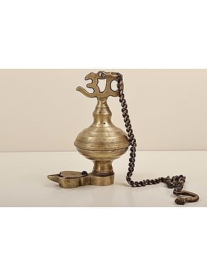 7" Small Brass Om Hanging Diya | Om Hanging Diya | Om Lamp | Handmade | Made In India