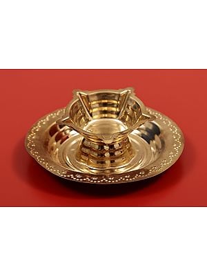 1" Panchamukhi Diya on Plate | Brass Diya | Handmade | Made In India
