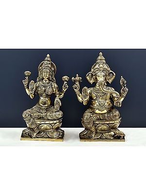 12" Handmade Bhagawan Ganesha with Devi Lakshmi (Pair)
