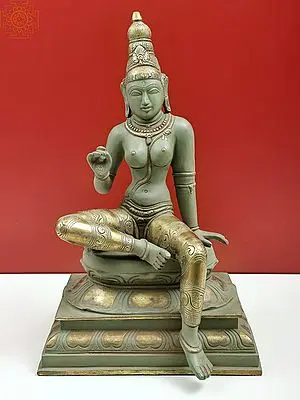 17" Seated Uma | Uma is used for Sati (Shiva's first wife, who is reborn as Parvati) | Brass Statue | Handmade