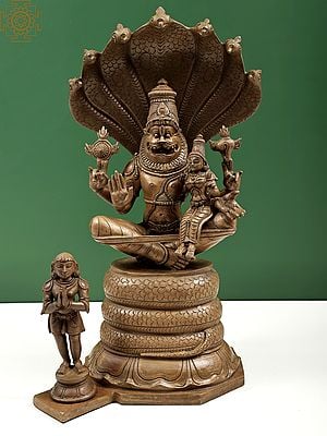 17" God Narasimha Swamy with Devi Lakshmi and Prahlada | Panchaloha Bronze | Handmade | Made In South India