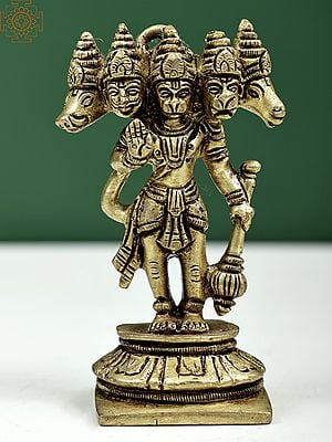 4" Small Panchamukha Hanuman Brass Statue | Handmade