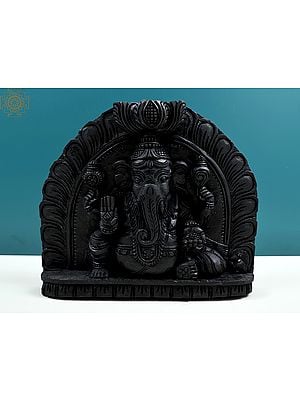 12" Wooden Seated Four Handed Lord Ganesha in Abhay Mudra | Wall Hanging | Handmade