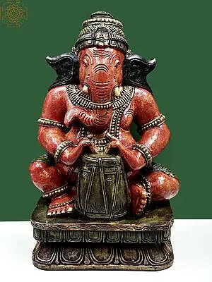 30" Wooden Ganesha Playing the Drum | Musical Ganesha | Handmade
