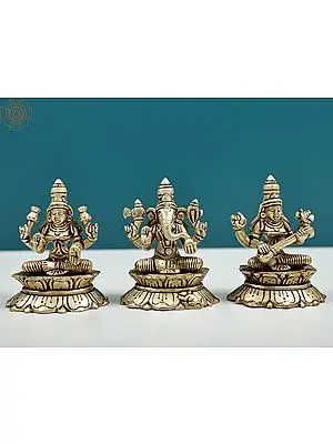 3.5" Lakshmi Ganesha Saraswati | Brass Statue | Handmade
