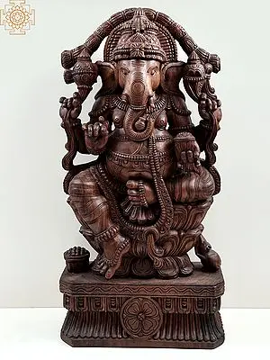 36" Wooden South Indian Ganesha | Handmade