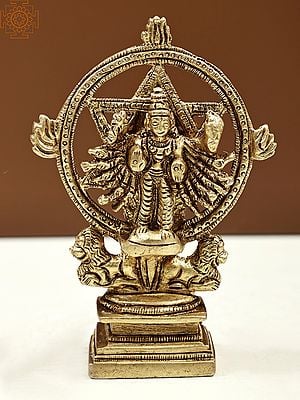 4" Small Sudarshana Vishnu Statue with Narasimha on Reverse | Handmade Brass Idols