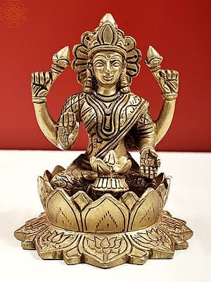 5" Goddess Lakshmi Sitting on Lotus | Handmade