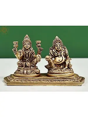 4" Goddess Lakshmi and Lord Kuber Brass Statue | Handmade