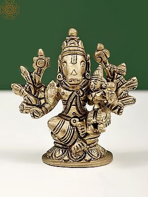 3" Brass Small Varaha Statue with Devi Lakshmi | Handmade