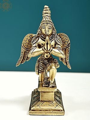 4" Small Garuda Statue in Namaskara Mudra | Handmade Brass Idols