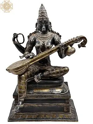 26" Goddess Saraswati in Brass | Handmade