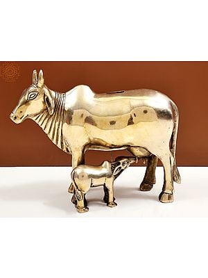 9" Brass Cow and Calf Money Bank | Handmade