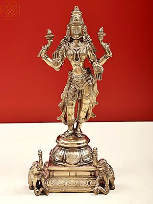 11" Superfine Standing Gajalakshmi | Hoysala Art | Solid Cast Piece
