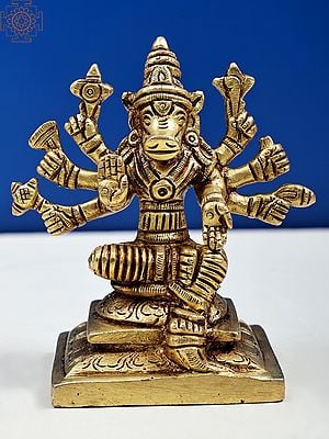 4" Eight-Armed Goddess Varahi Brass Statue | Handmade