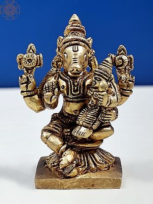 3" Small Varaha Idol with Devi Lakshmi | Handmade Brass Statues