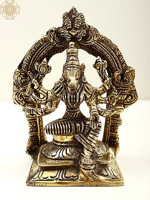 5" Brass Eight-Armed Goddess Varahi Statue with Kirtimukha Prabhavali | Handmade