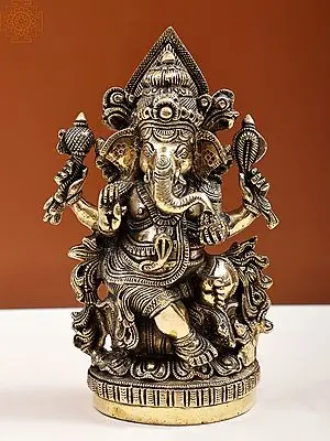 9" Sitting Ganesha in Ashirwad Mudra | Handmade
