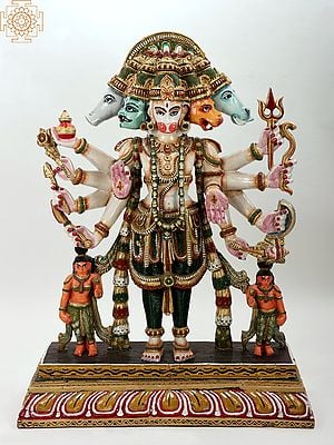 41" Large Wooden Panchamukhi Hanuman Ji | Handmade